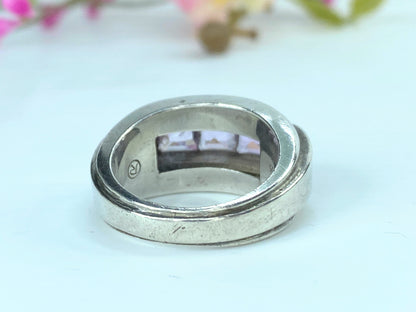 Handmade vintage Square Amethyst sterling silver modernist ring s7.5 JR9647