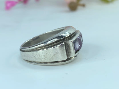 Handmade vintage Square Amethyst sterling silver modernist ring s7.5 JR9647