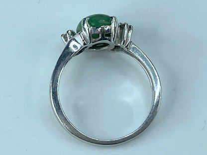 Art Deco 14K white gold Natural Fei Cui Jade Diamond Cocktail Ring s6.5 JR520