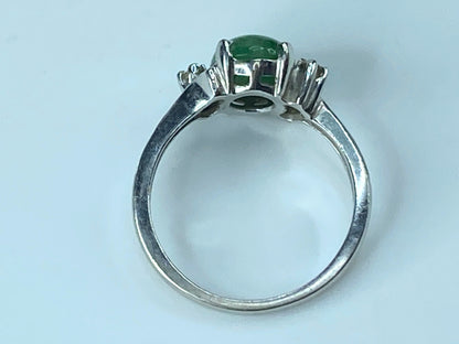 Art Deco 14K white gold Natural Fei Cui Jade Diamond Cocktail Ring s6.5 JR520