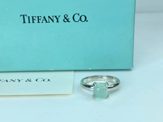 Tiffany & Co. 925 Paloma Picasso Aqua Chalcedony Cabochon Sugar ring s7.5 JR899