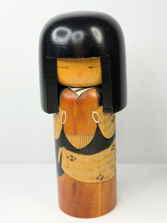 Vintage Kisaku Gumma Wood Kokeshi 5" Doll Geisha Kimono Flower, 5" A846