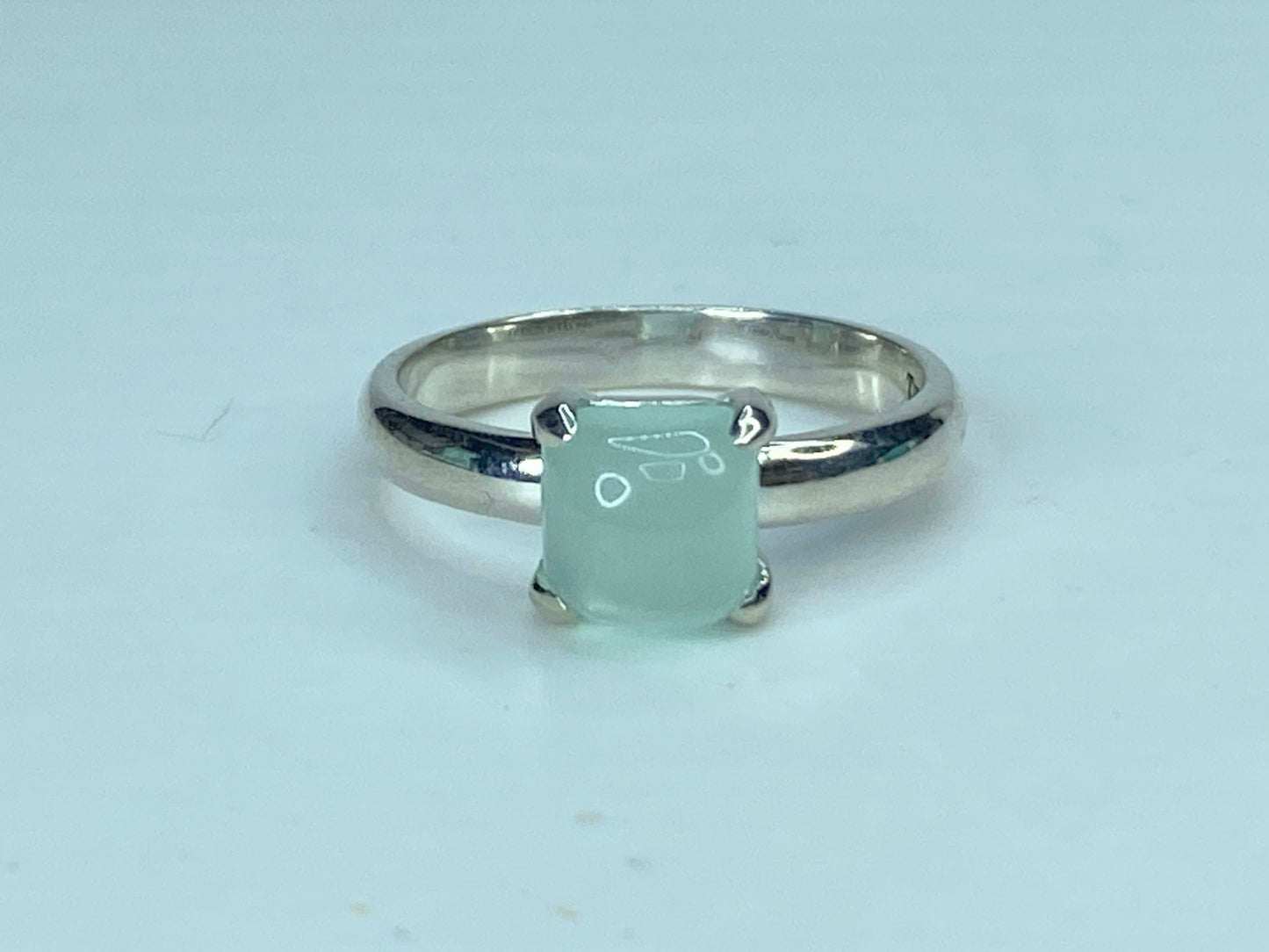 Tiffany & Co. 925 Paloma Picasso Aqua Chalcedony Cabochon Sugar ring s7.5 JR899