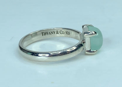Tiffany & Co. 925 Paloma Picasso Aqua Chalcedony Cabochon Sugar ring s7.5 JR899