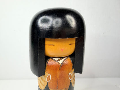 Vintage Kisaku Gumma Wood Kokeshi 5" Doll Geisha Kimono Flower, 5" A846