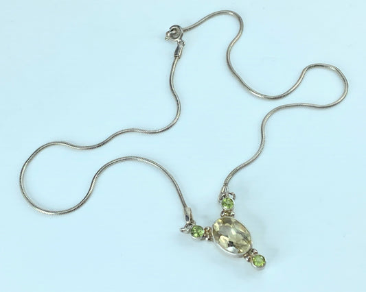 Green Amethyst and yellow Sapphire snake sterling silver necklace 16" JR9652