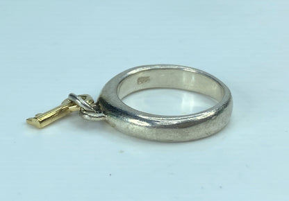 Tiffany & Co. 925 Silver & 750 18k Gold Key Charm Ring size 6 3.4g JR901
