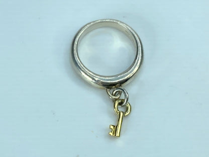 Tiffany & Co. 925 Silver & 750 18k Gold Key Charm Ring size 6 3.4g JR901