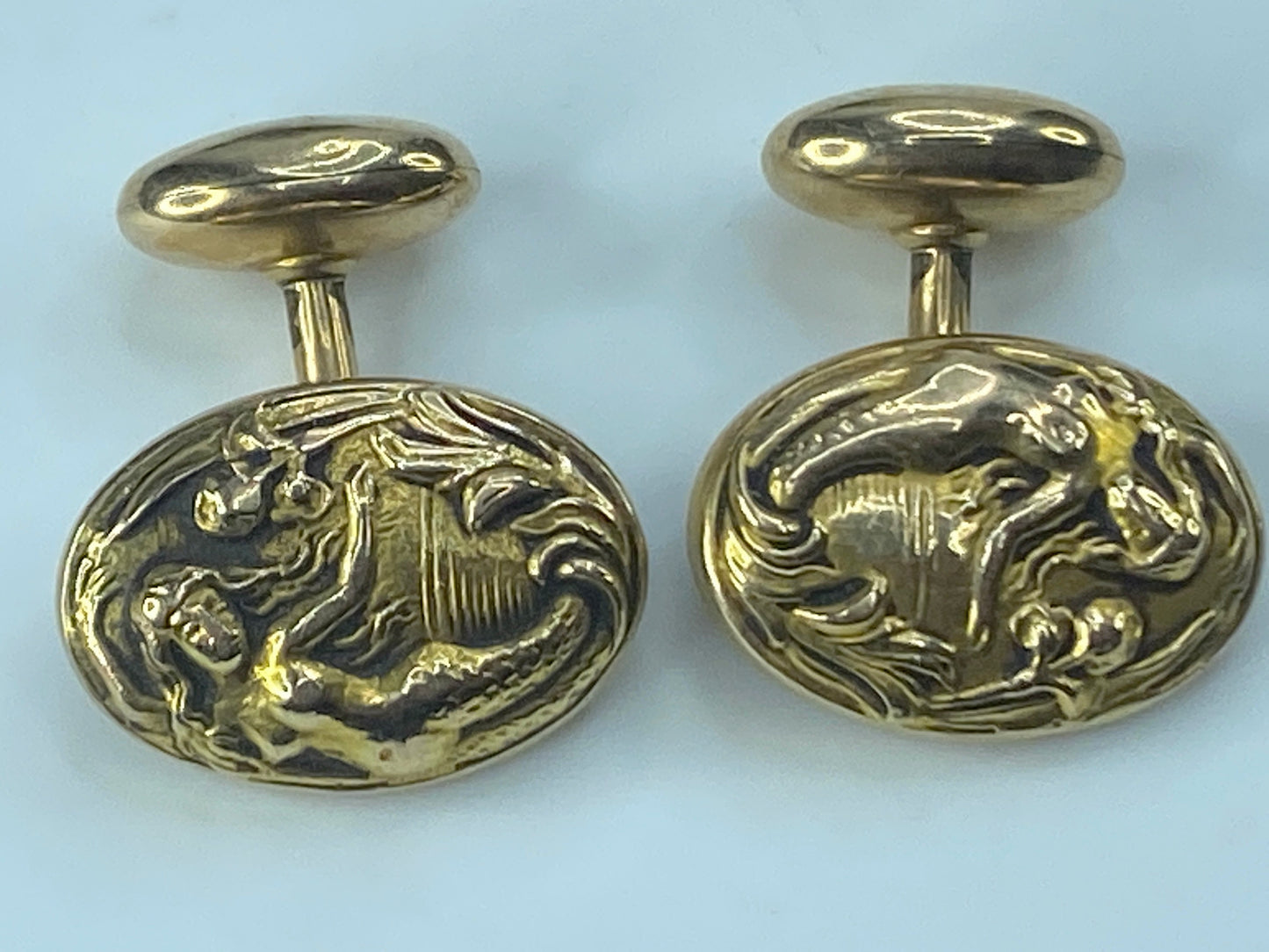 Art Deco 10K yellow gold Mermaid Cufflinks 4.5g JR477
