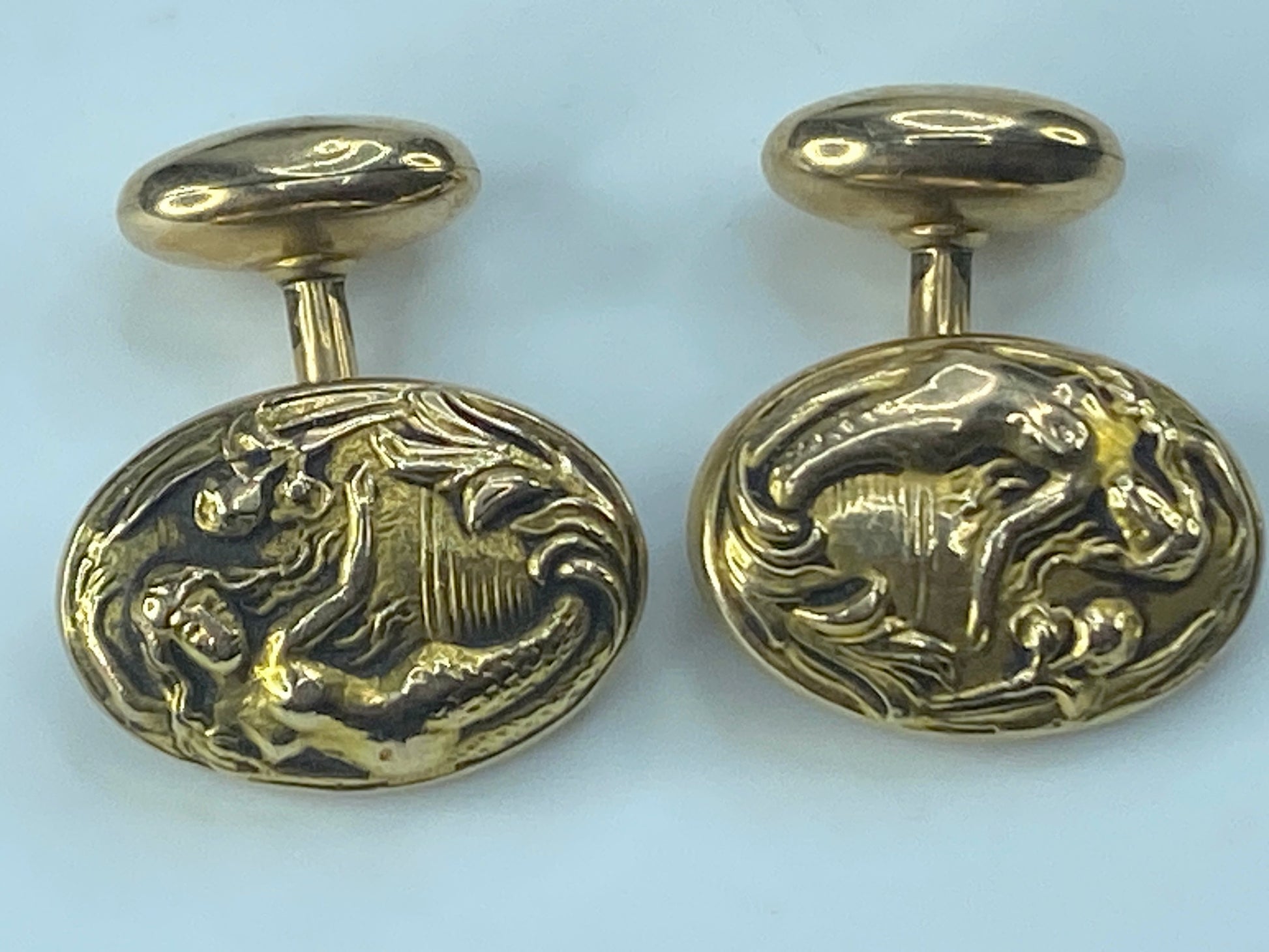Art Deco 10K yellow gold Mermaid Cufflinks 4.5g JR477