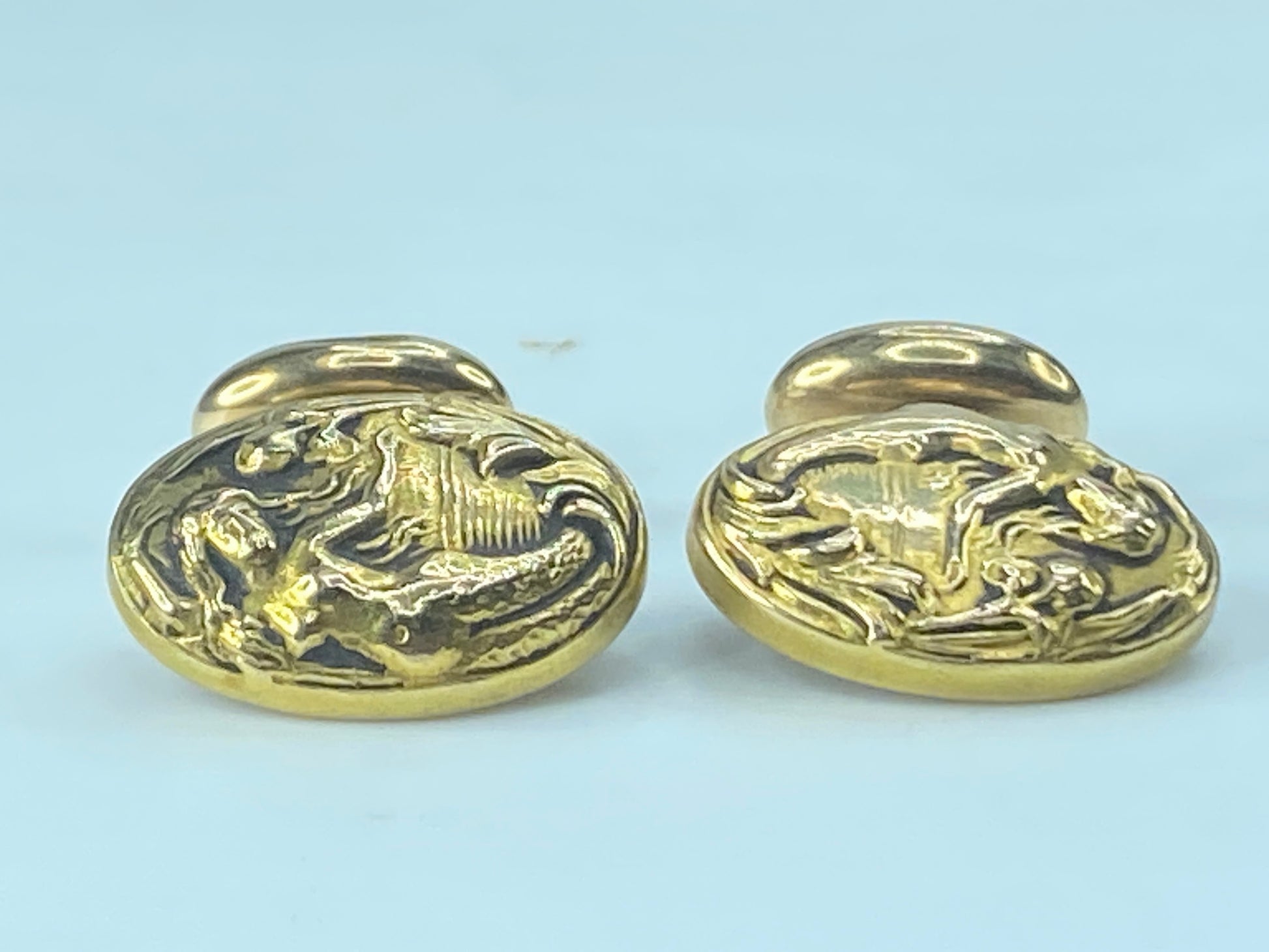 Art Deco 10K yellow gold Mermaid Cufflinks 4.5g JR477