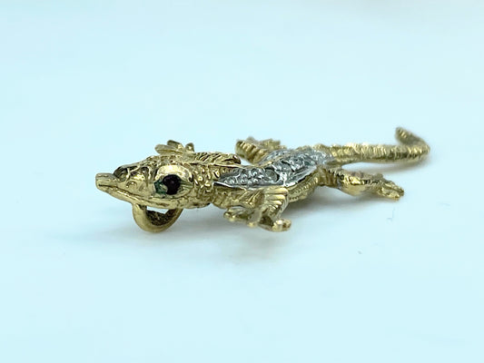 9K birmingham Ruby Diamond Salamander Lizard texture pendant 1989 2.0g JR9659