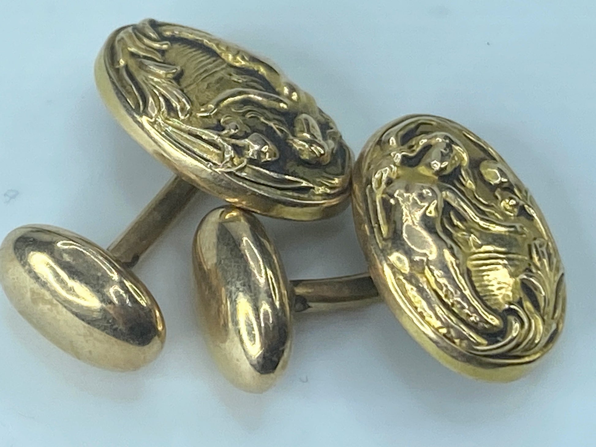 Art Deco 10K yellow gold Mermaid Cufflinks 4.5g JR477
