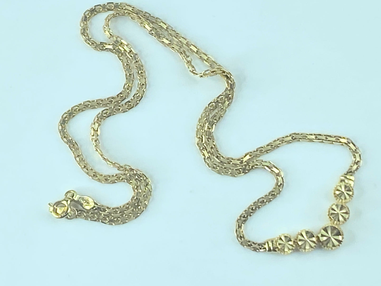 14K yellow gold five round starburst station pendant necklace 17.25" 4.5g JR478