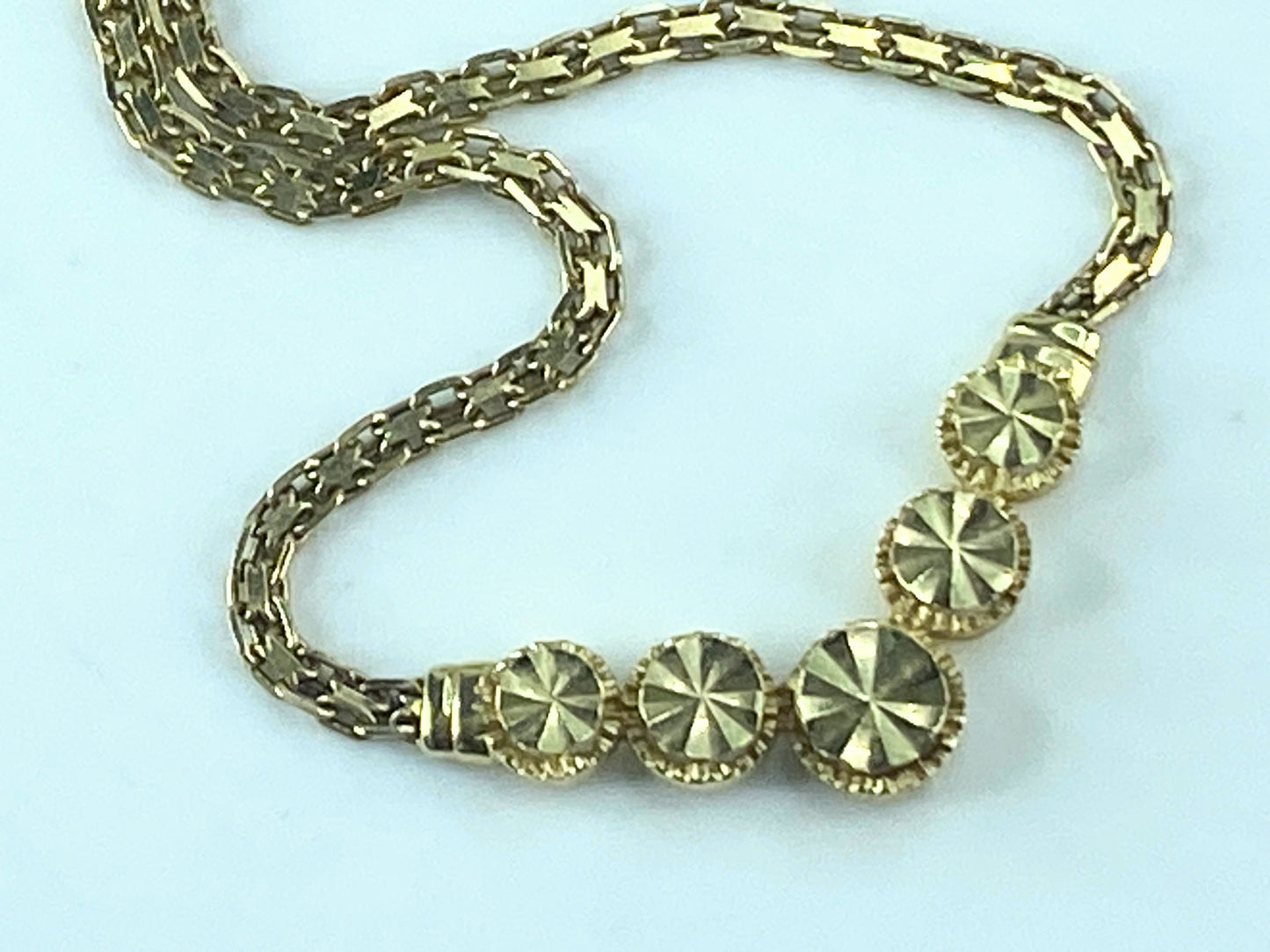 14K yellow gold five round starburst station pendant necklace 17.25" 4.5g JR478