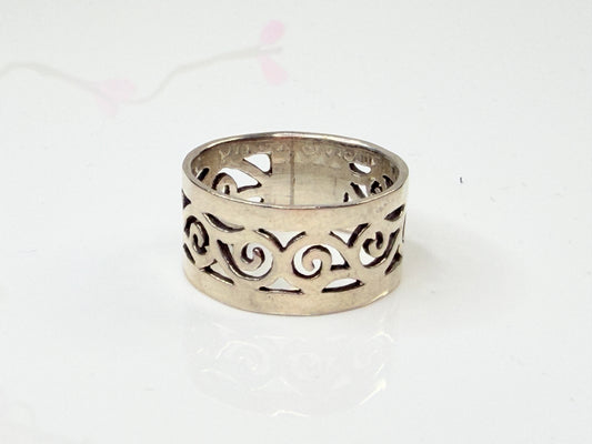 Vintage Sterling Silver Filigree Cigar Band Ring 10mm JR1428