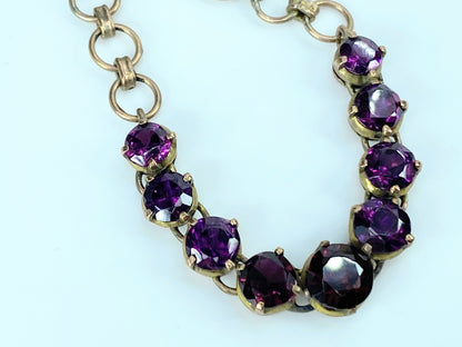 Antique 9ct faceted gems Garnet Amethyst Link bracelet 6.25" 8.2g JR9661