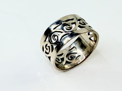 Vintage Sterling Silver Filigree Cigar Band Ring 10mm JR1428