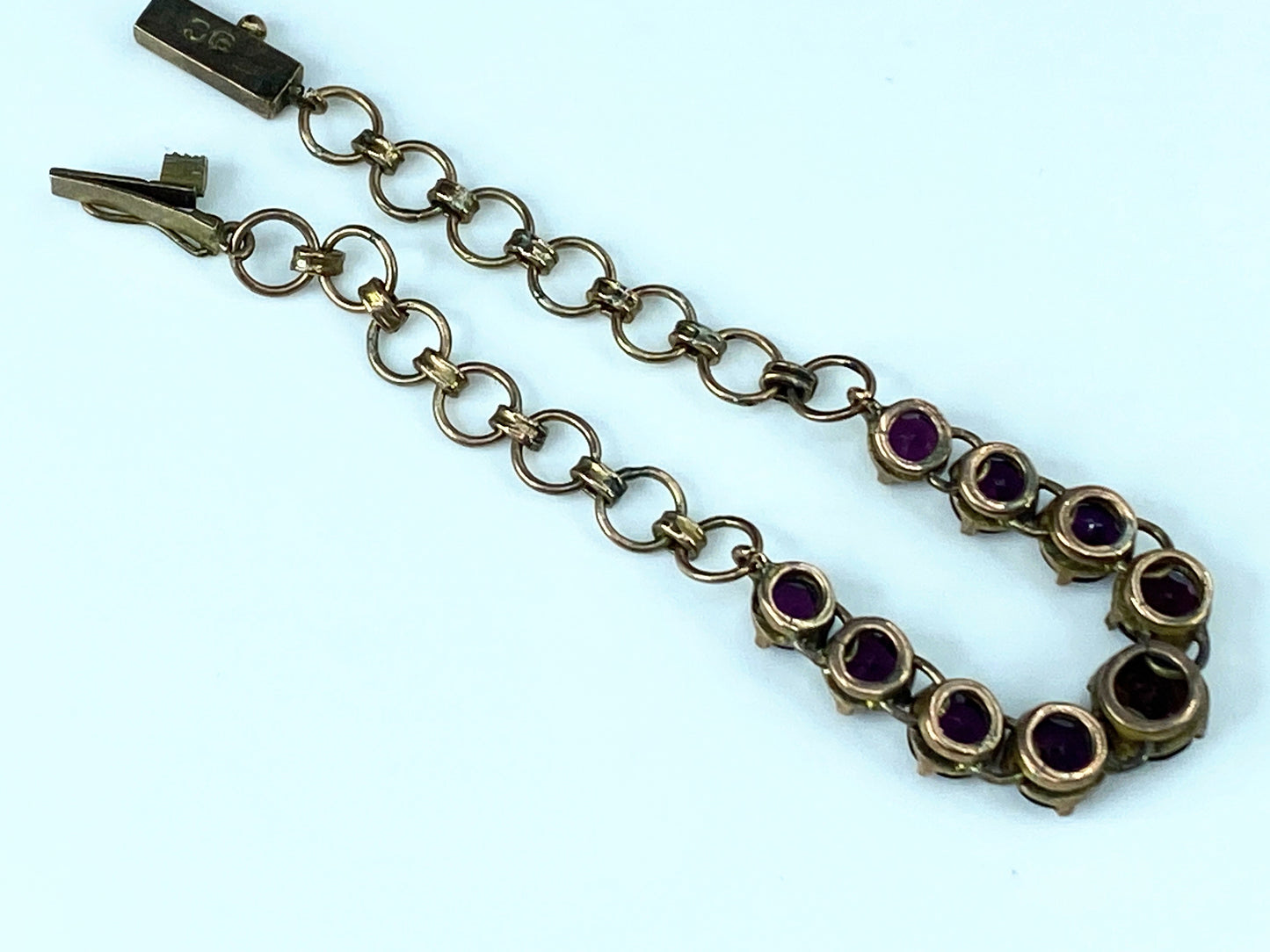 Antique 9ct faceted gems Garnet Amethyst Link bracelet 6.25" 8.2g JR9661