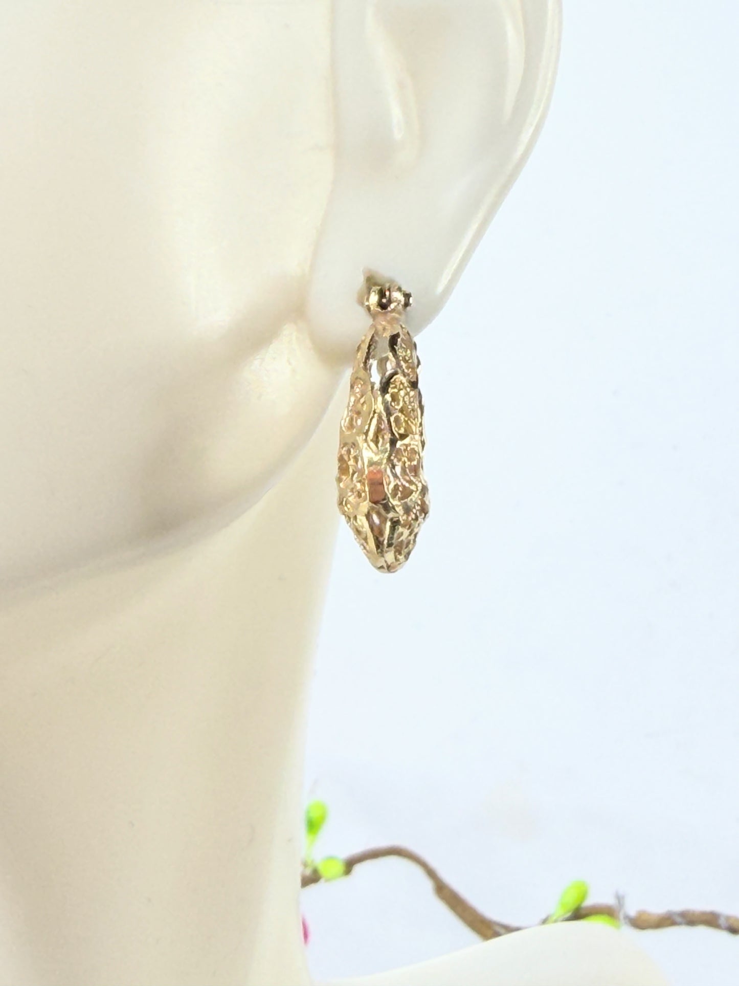 Vintage 14K Gold Textured Hoop Earrings 20mm JR1429