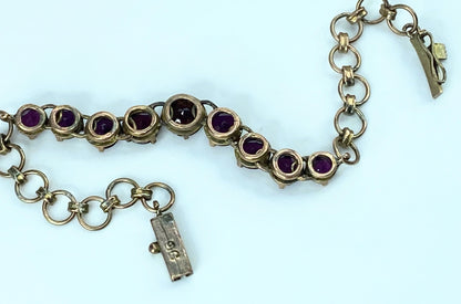 Antique 9ct faceted gems Garnet Amethyst Link bracelet 6.25" 8.2g JR9661