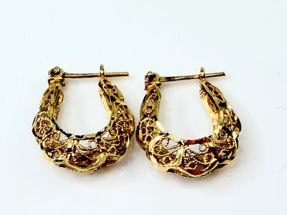 Vintage 14K Gold Textured Hoop Earrings 20mm JR1429