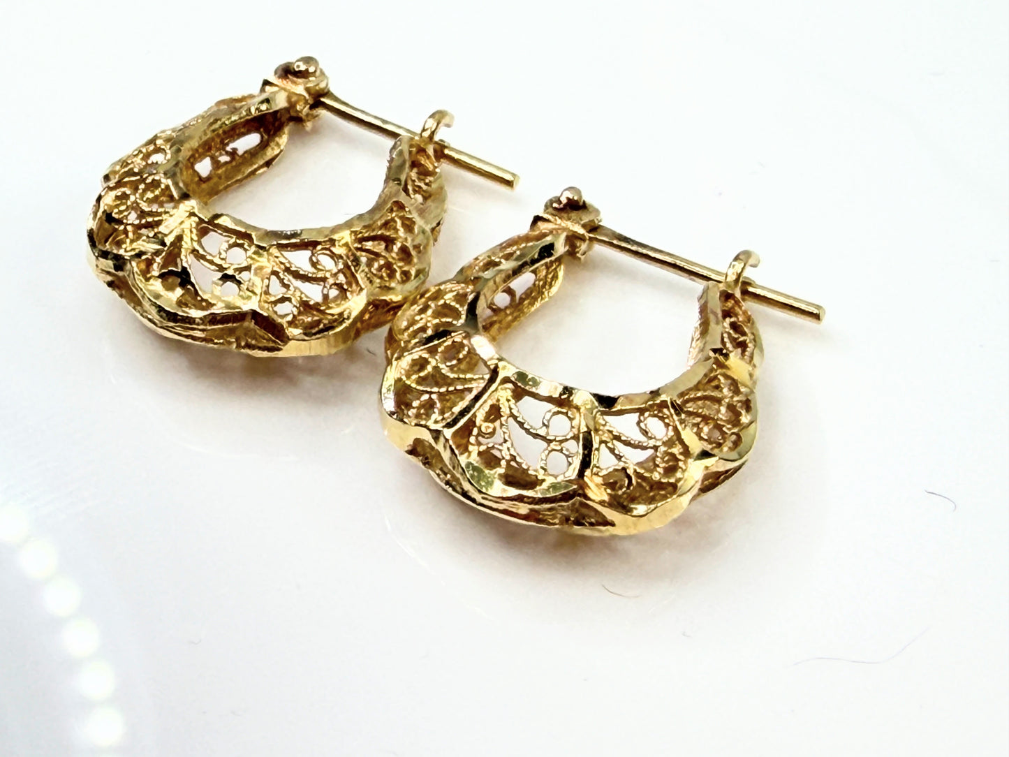Vintage 14K Gold Textured Hoop Earrings 20mm JR1429