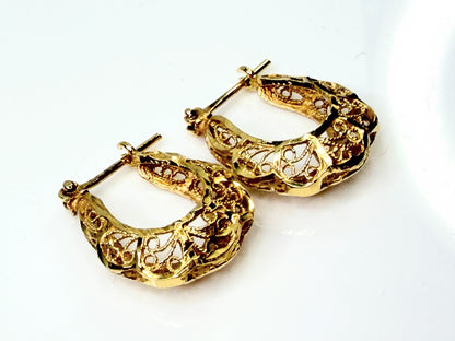 Vintage 14K Gold Textured Hoop Earrings 20mm JR1429