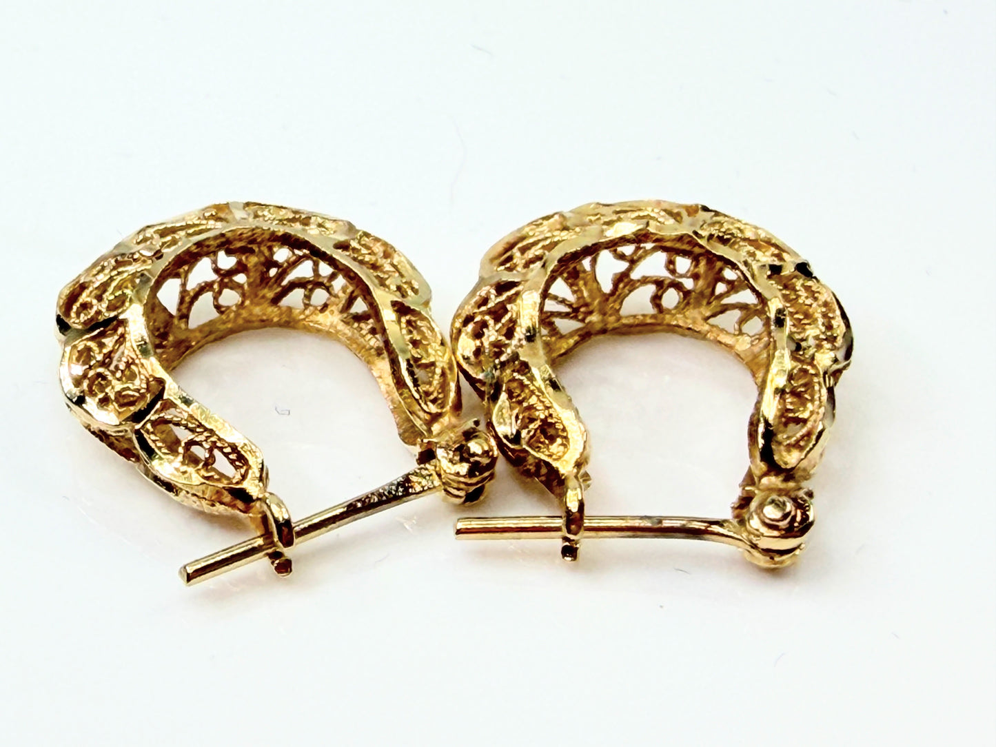 Vintage 14K Gold Textured Hoop Earrings 20mm JR1429