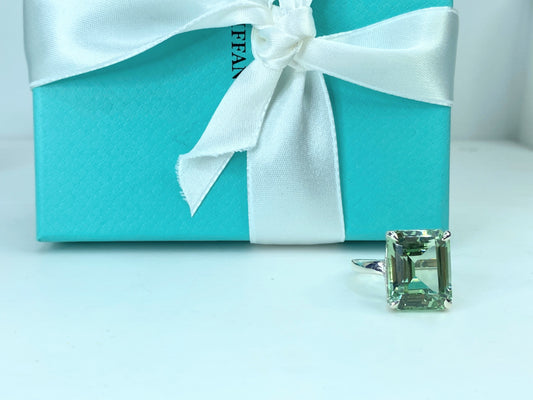 Tiffany & Co. 10 Carat Emerald Cut Prasiolite Silver Cocktail Ring s6 7.9g JR910