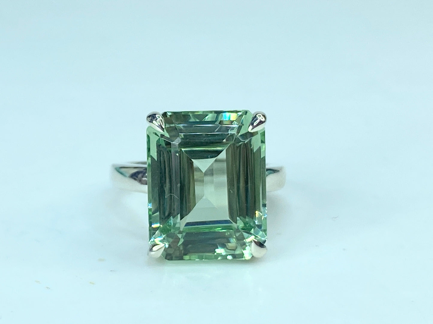 Tiffany & Co. 10 Carat Emerald Cut Prasiolite Silver Cocktail Ring s6 7.9g JR910