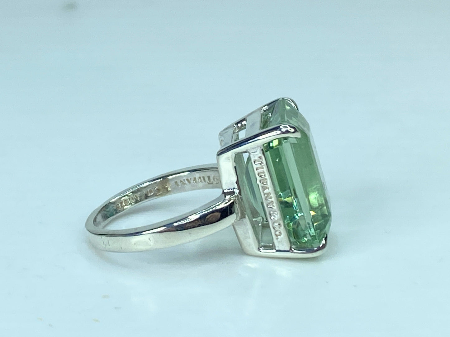 Tiffany & Co. 10 Carat Emerald Cut Prasiolite Silver Cocktail Ring s6 7.9g JR910