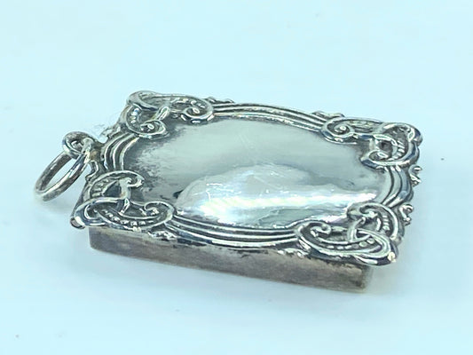 Vintage sterling silver decorated embross scroll corners locket pill box SS47