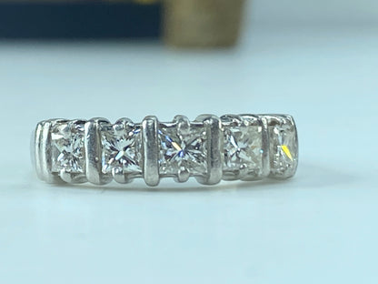 Platinum 1.02ct Square cut diamond five done ring 5g s7 JR481