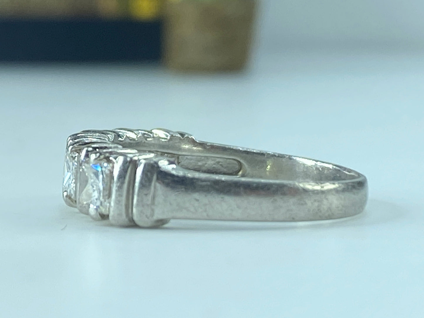 Platinum 1.02ct Square cut diamond five done ring 5g s7 JR481