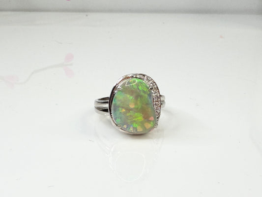 Mid-Century Platinum 4.45ct Opal Diamond Ring JR1432