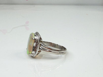 Mid-Century Platinum 4.45ct Opal Diamond Ring JR1432
