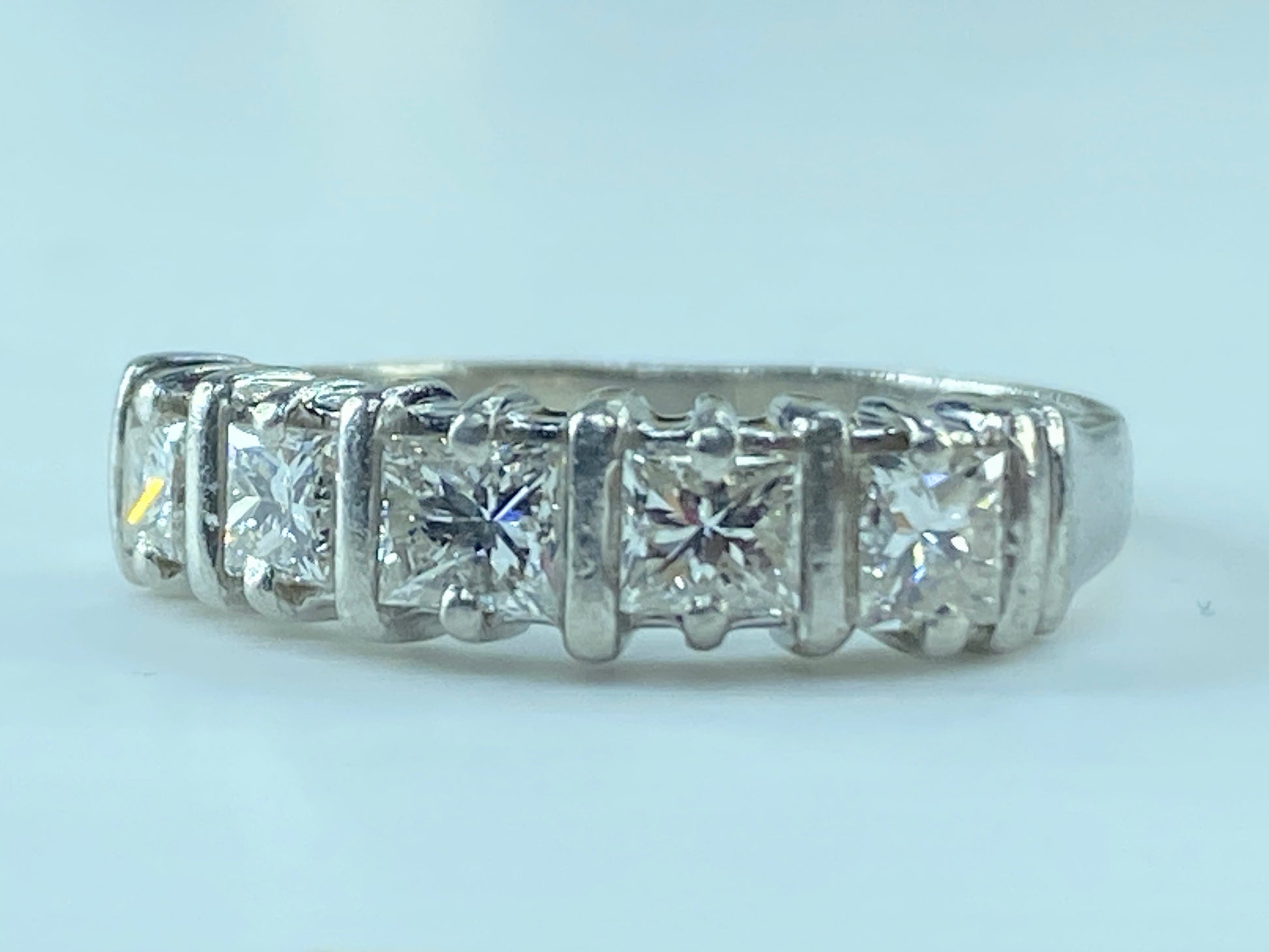 Platinum 1.02ct Square cut diamond five done ring 5g s7 JR481