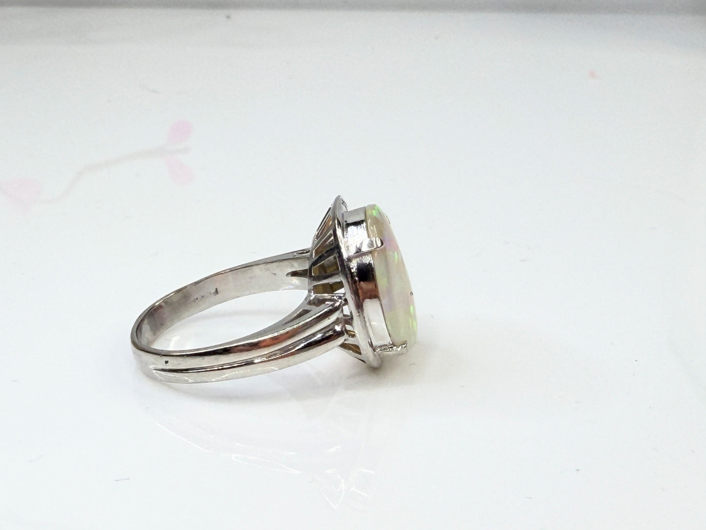 Mid-Century Platinum 4.45ct Opal Diamond Ring JR1432