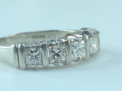 Platinum 1.02ct Square cut diamond five done ring 5g s7 JR481
