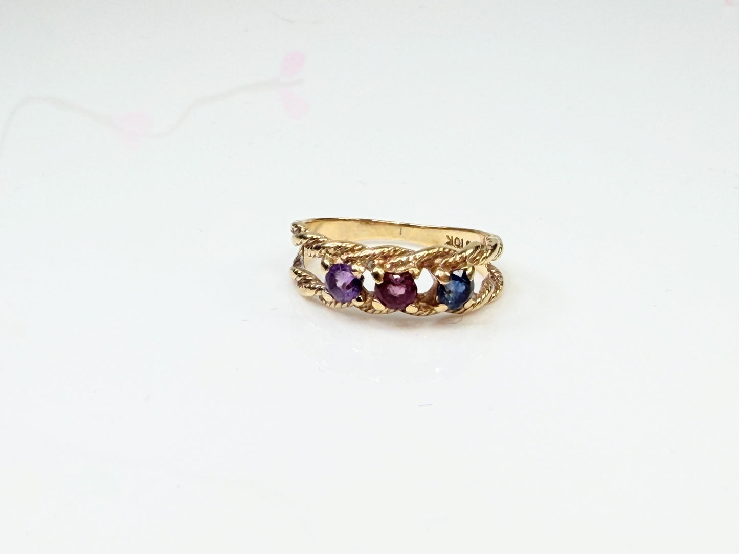 Vintage 10K Gold Sapphire Trio Rope Band Ring 5.5 JR1433