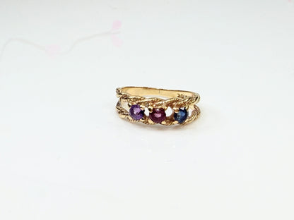 Vintage 10K Gold Sapphire Trio Rope Band Ring 5.5 JR1433