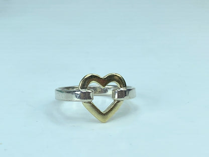 Tiffany &  Co. Sterling Silver 18K Yellow Gold Open Heart Ring 50 5.5 2.3g JR913