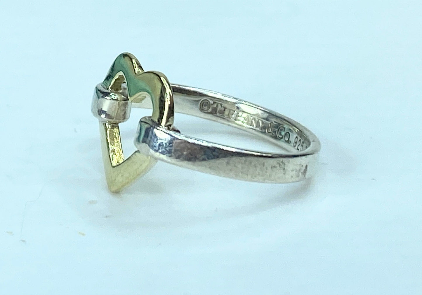 Tiffany &  Co. Sterling Silver 18K Yellow Gold Open Heart Ring 50 5.5 2.3g JR913