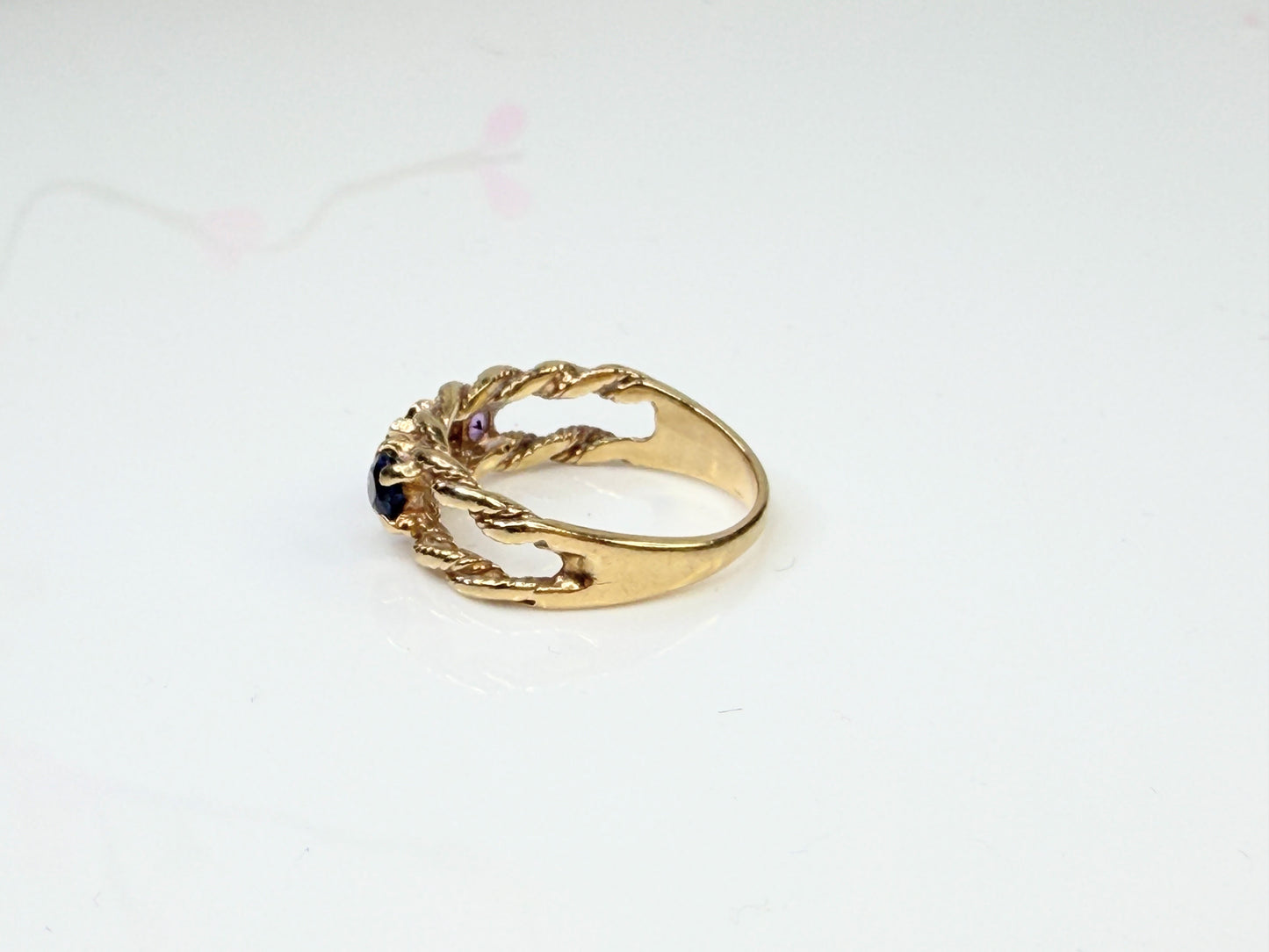 Vintage 10K Gold Sapphire Trio Rope Band Ring 5.5 JR1433