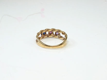 Vintage 10K Gold Sapphire Trio Rope Band Ring 5.5 JR1433