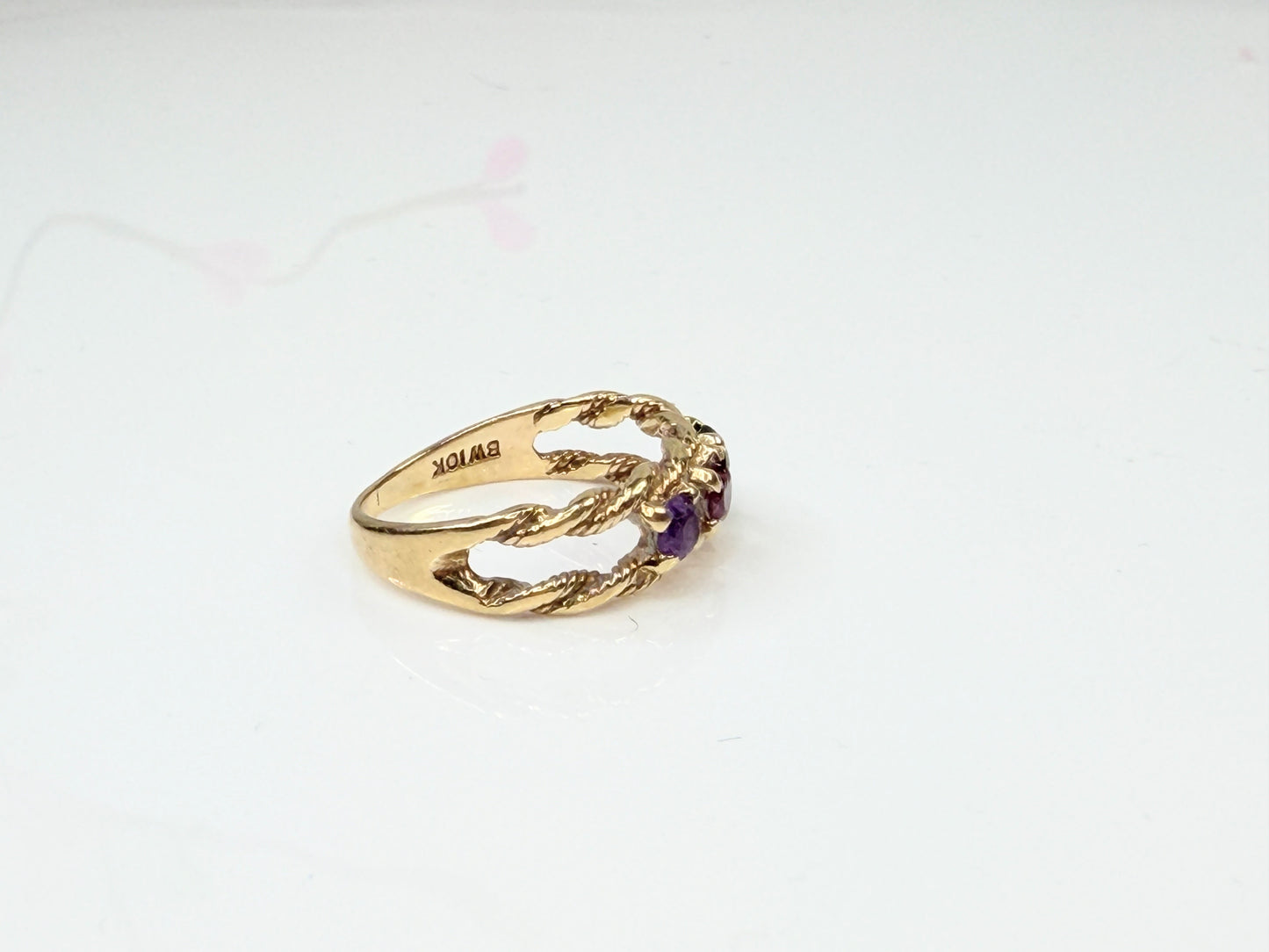 Vintage 10K Gold Sapphire Trio Rope Band Ring 5.5 JR1433