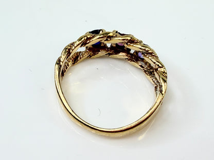 Vintage 10K Gold Sapphire Trio Rope Band Ring 5.5 JR1433