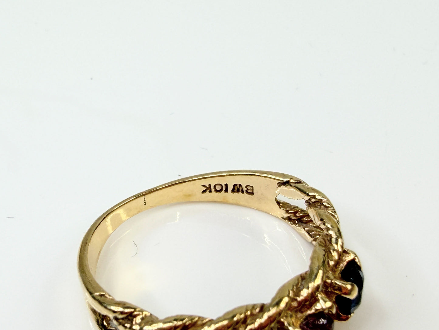 Vintage 10K Gold Sapphire Trio Rope Band Ring 5.5 JR1433