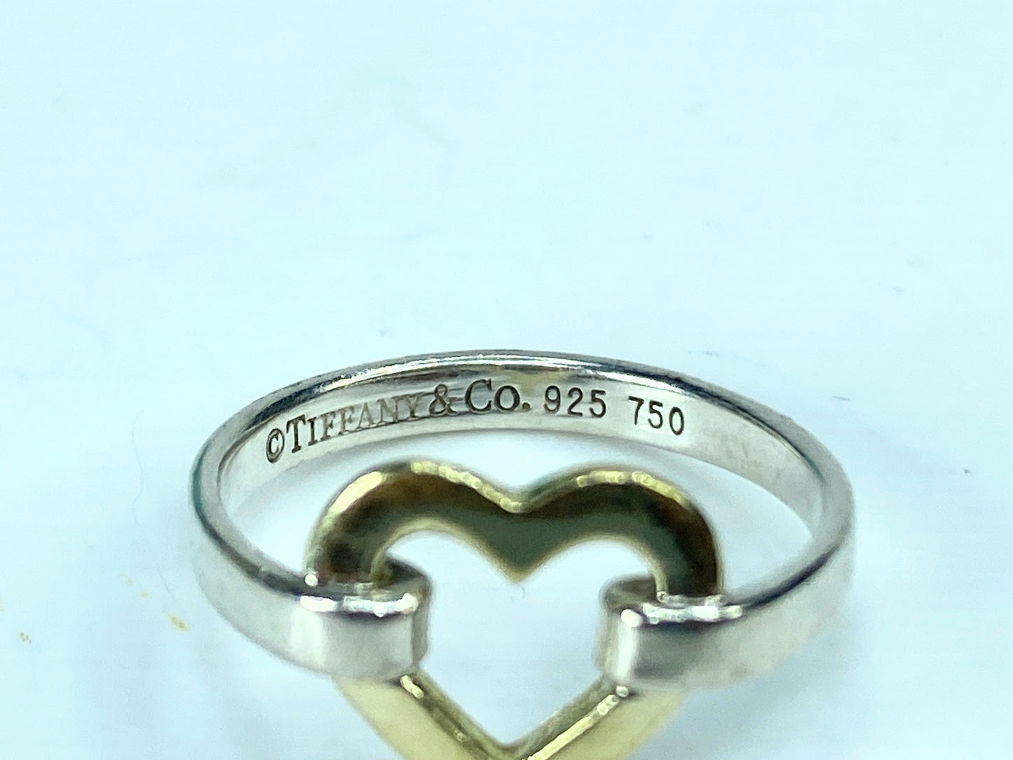 Tiffany &  Co. Sterling Silver 18K Yellow Gold Open Heart Ring 50 5.5 2.3g JR913